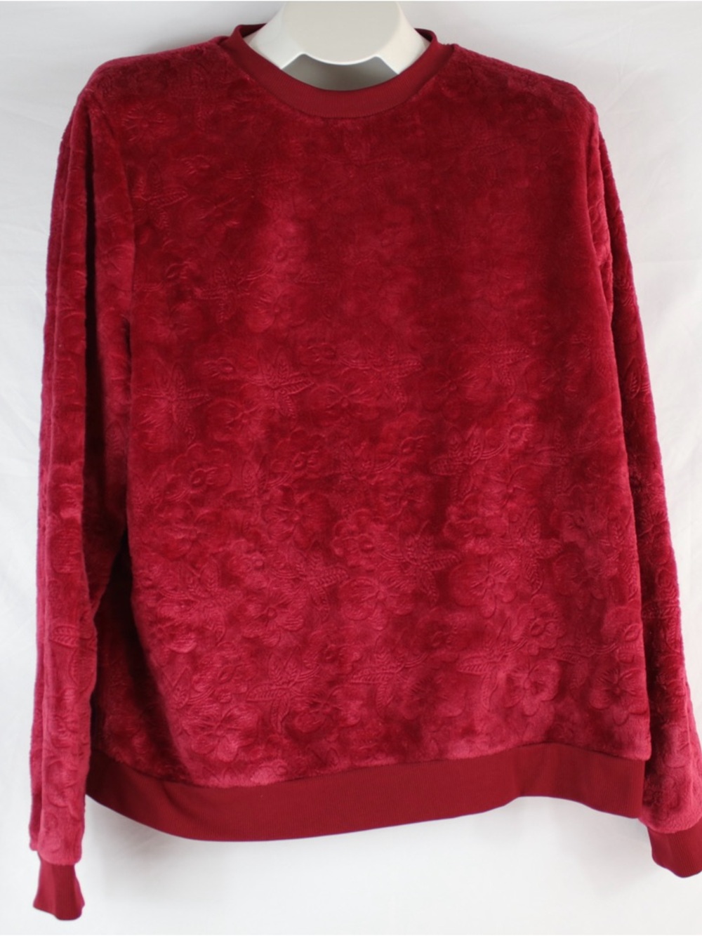 Love Life Red Floral Fleece Crewneck Sweater Womens Size XL
